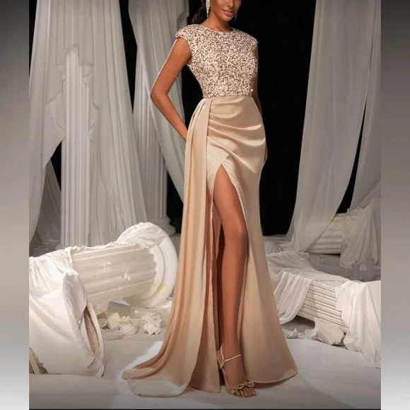 Elegant Beige Evening Gown - Picture 6 of 8